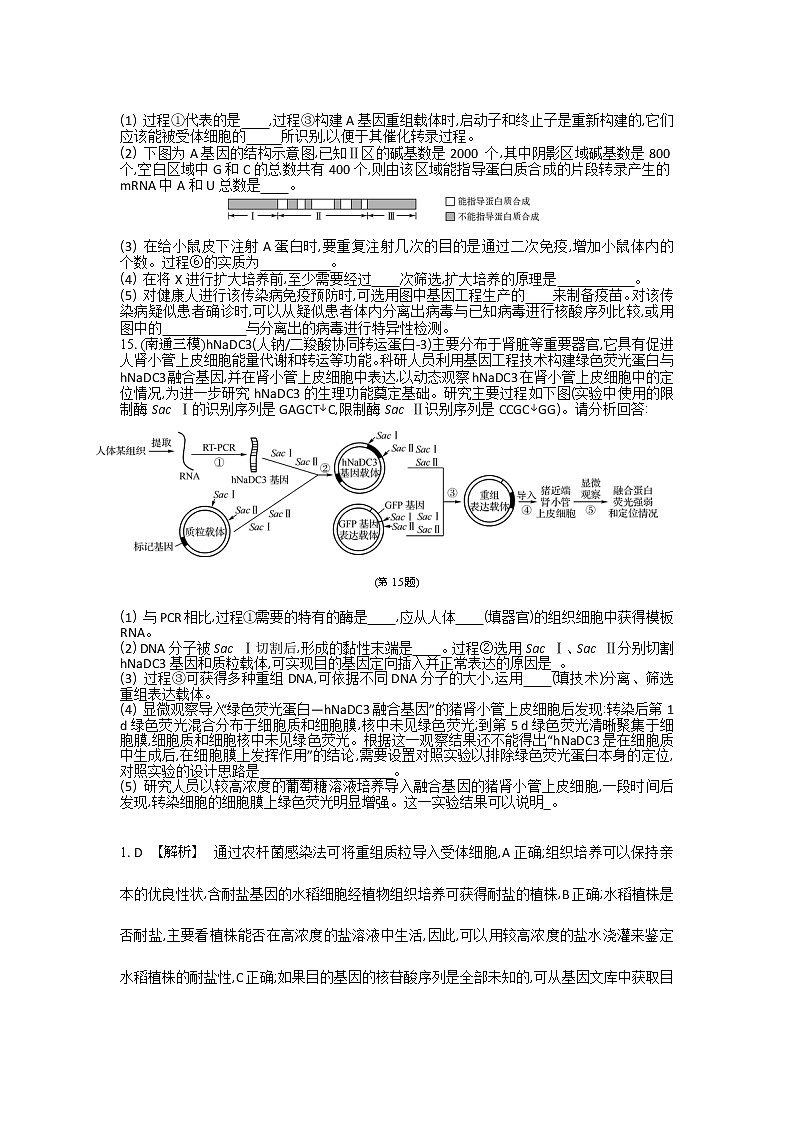 高考生物一轮复习作业本：第14单元第2讲《基因工程的应用与安全性问题》（含详解）第3页