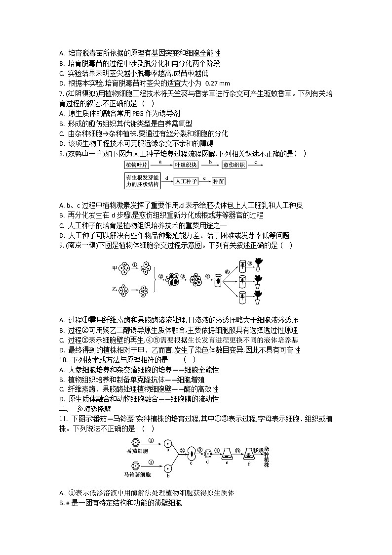 高考生物一轮复习作业本：第14单元第3讲《植物细胞工程》（含详解） 练习02