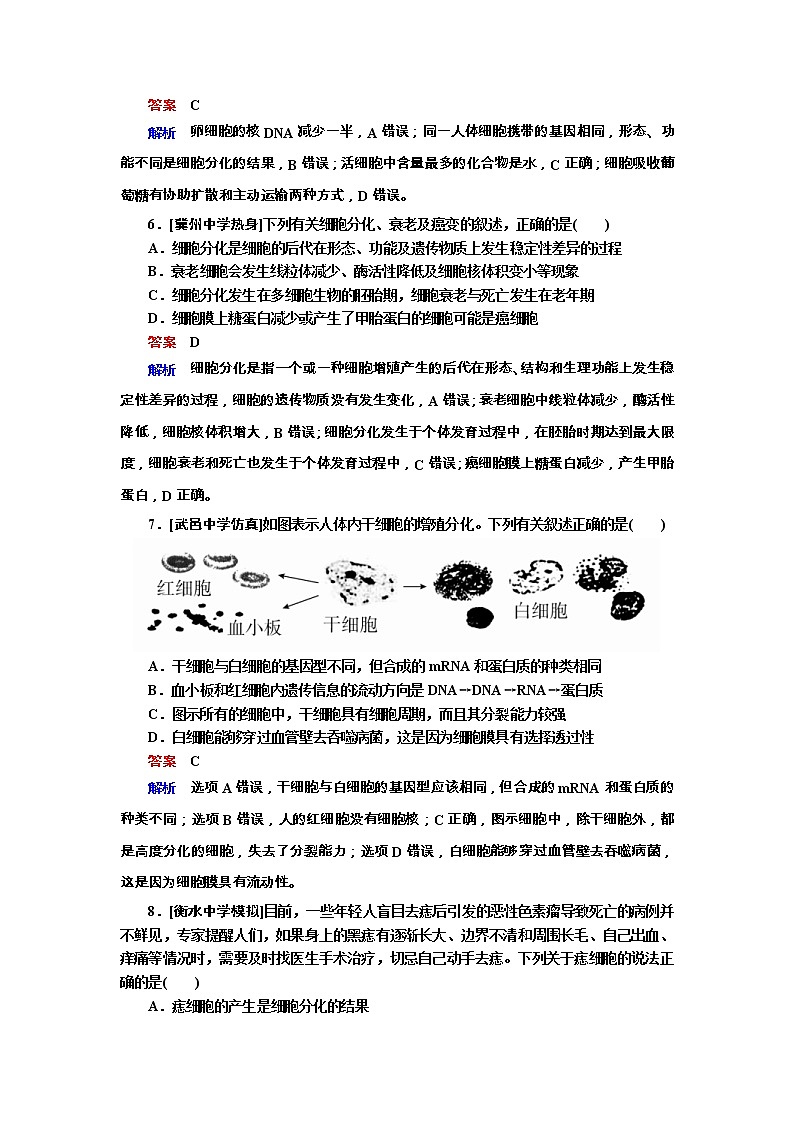 高考生物一轮复习专题训练：专题8《细胞的分化、衰老、凋亡和癌变》（含详解）第3页