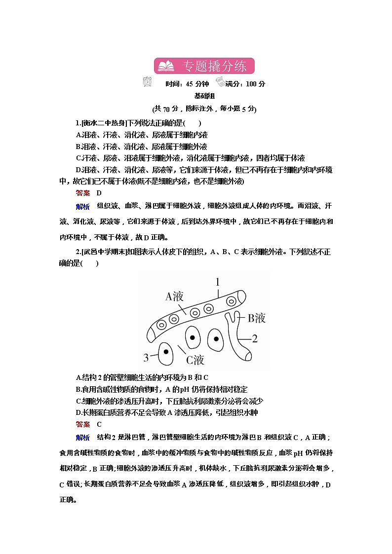 高考生物一轮复习专题训练：专题17《人体内环境的稳定与调节》（含详解）第1页
