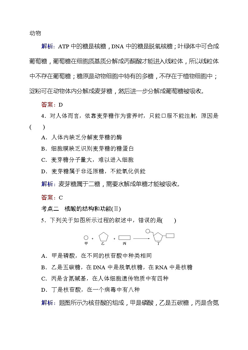 高考生物一轮复习课时跟踪检测：04《遗传信息的携带者--核酸细胞中的糖类、脂质》（含详解）第2页