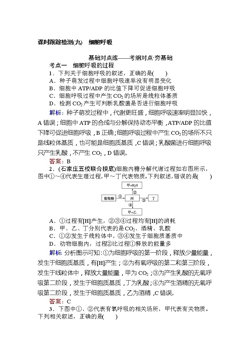 高考生物一轮复习课时跟踪检测：09《细胞呼吸》（含详解）第1页