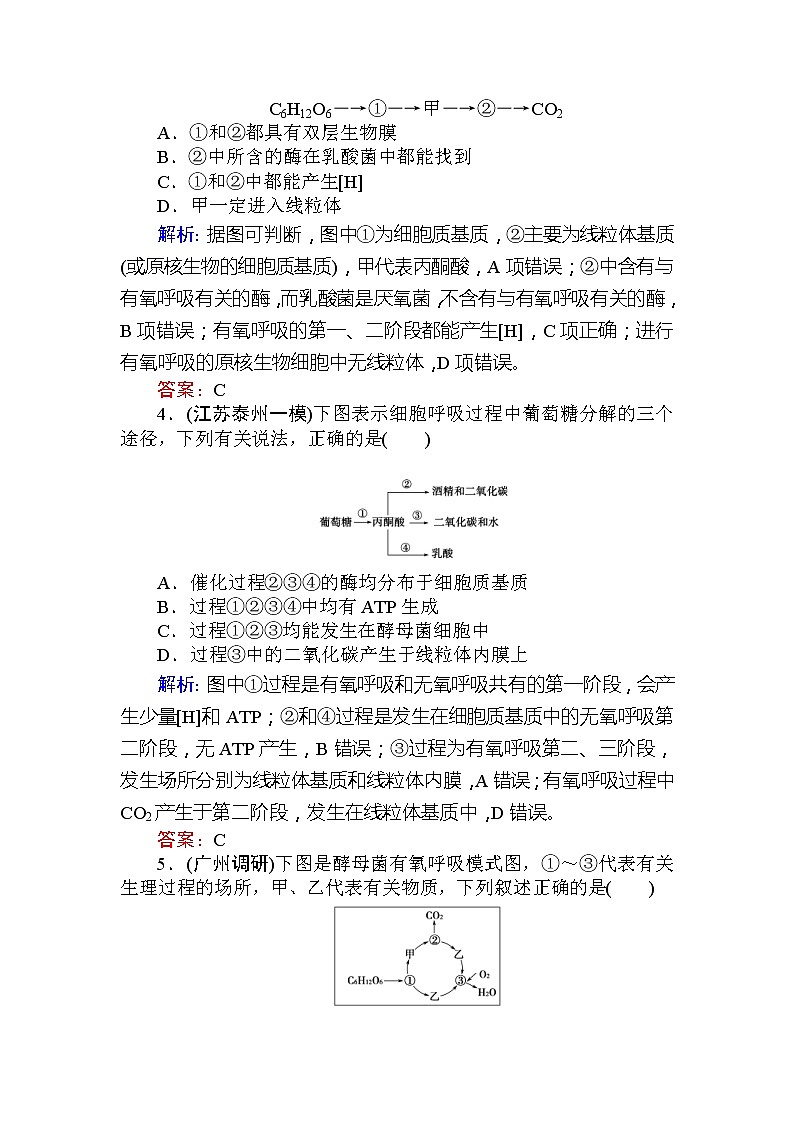高考生物一轮复习课时跟踪检测：09《细胞呼吸》（含详解）第2页