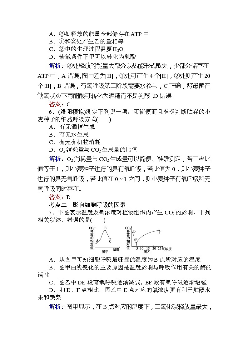 高考生物一轮复习课时跟踪检测：09《细胞呼吸》（含详解）第3页