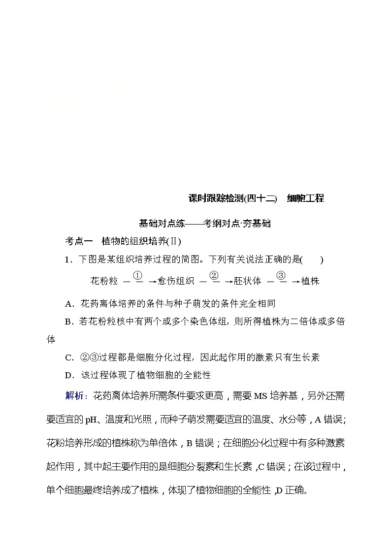 高考生物一轮复习课时跟踪检测：42《细胞工程》（含详解）第1页