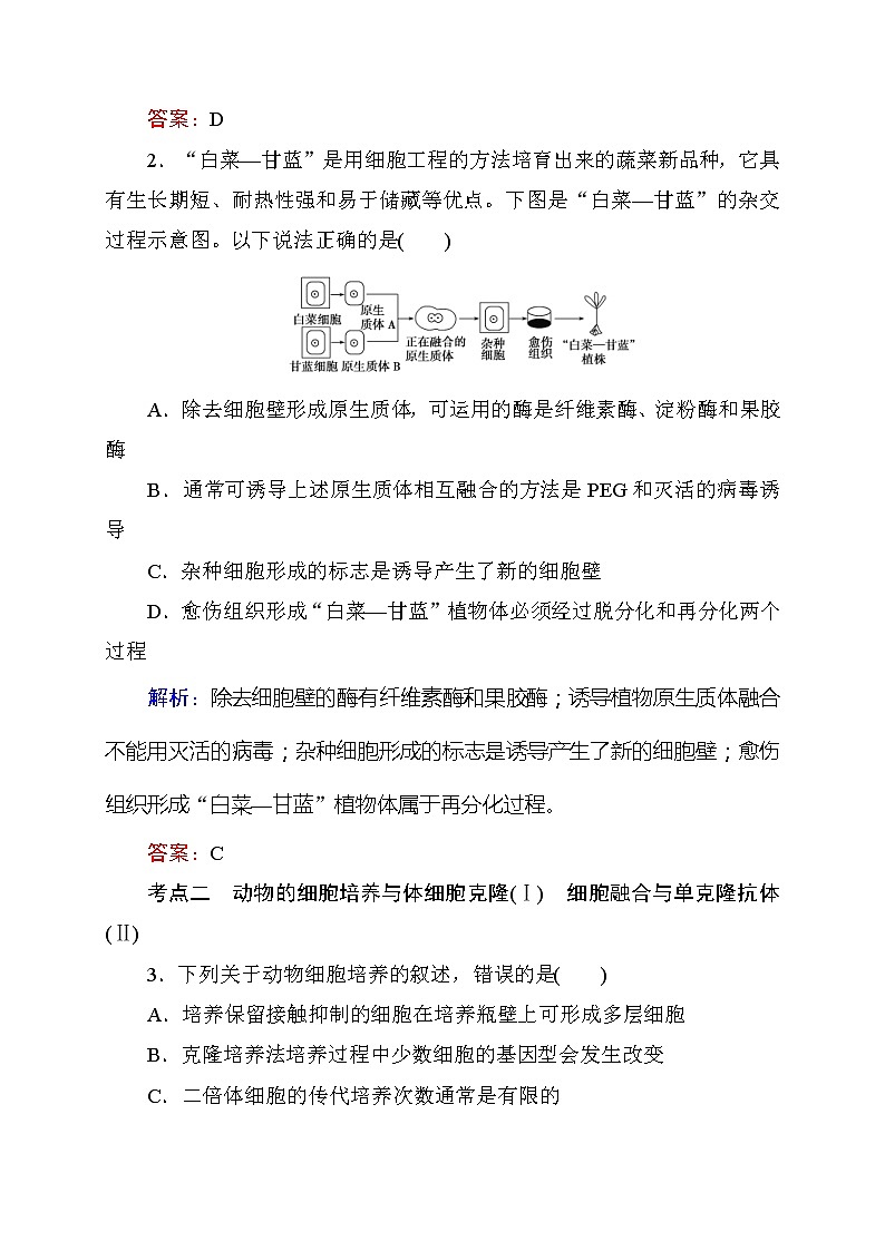 高考生物一轮复习课时跟踪检测：42《细胞工程》（含详解）第2页