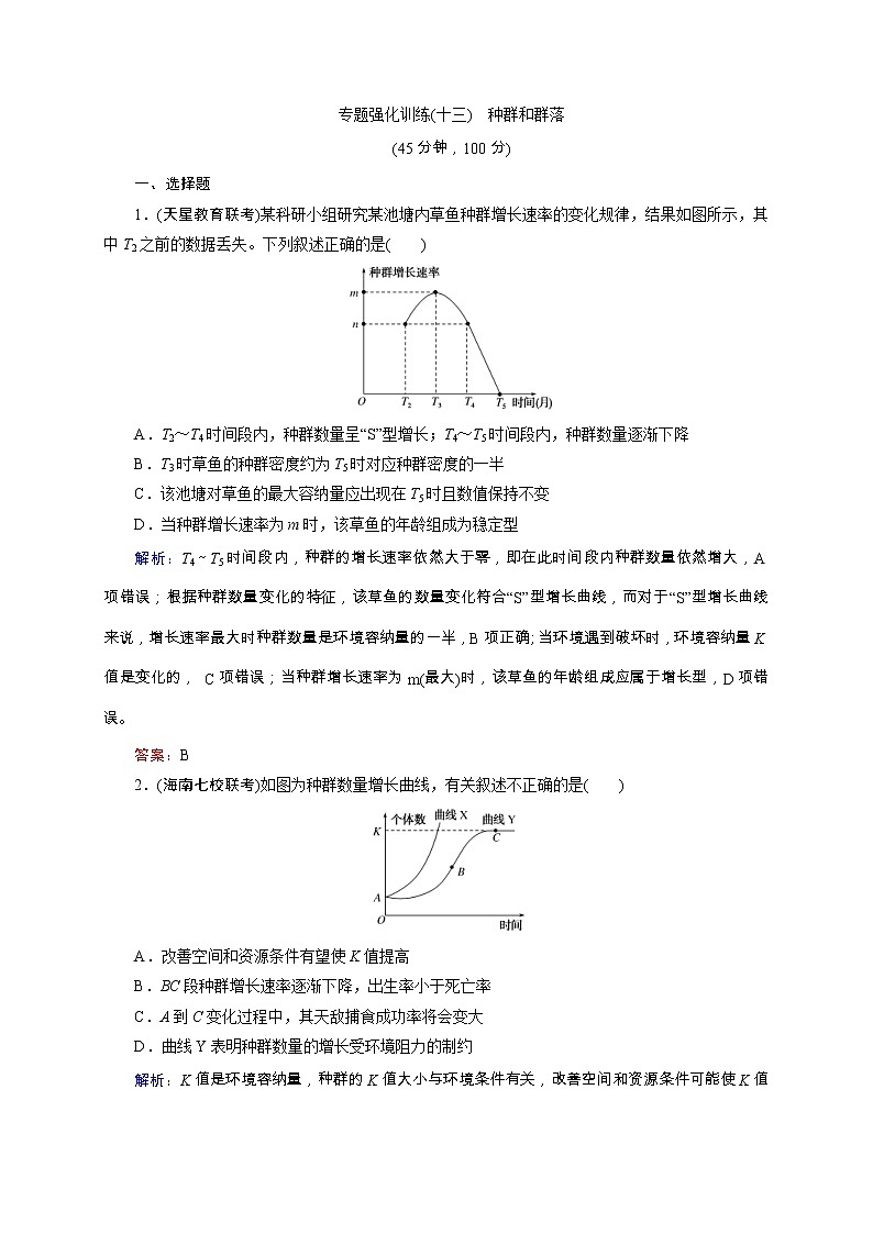 高考生物二轮专题强化训练13《种群和群落》（含详解）第1页