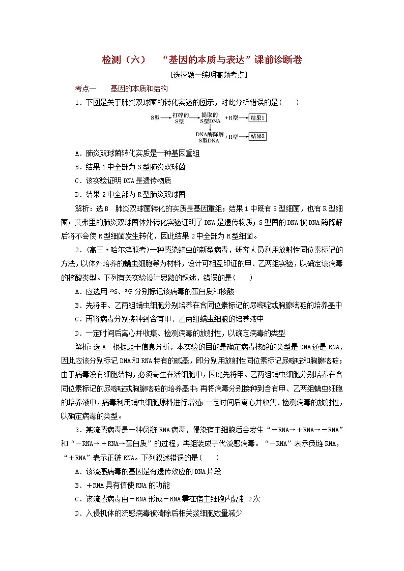 高考生物二轮复习检测06《基因的本质与表达》课前诊断卷 (含详解)第1页