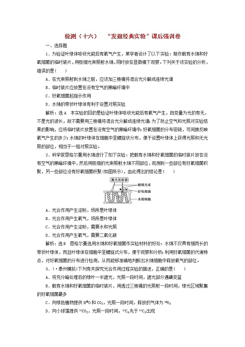 高考生物二轮复习检测16《发掘经典实验》课后强训卷 (含详解)01