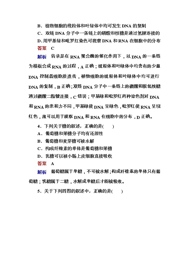 高考生物一轮对点训练：1-3 核酸、糖类和脂质 b Word版含解析第2页