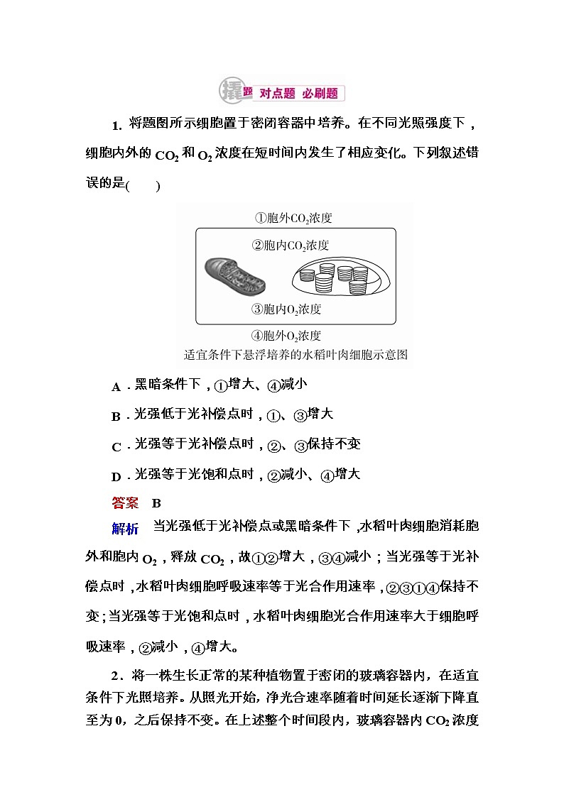 高考生物一轮对点训练：6-3 光合作用与细胞呼吸的关系 b Word版含解析第1页