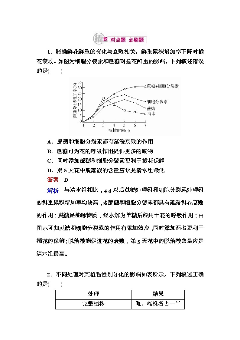 高考生物一轮对点训练：21-2 其他植物激素及应用 b Word版含解析第1页