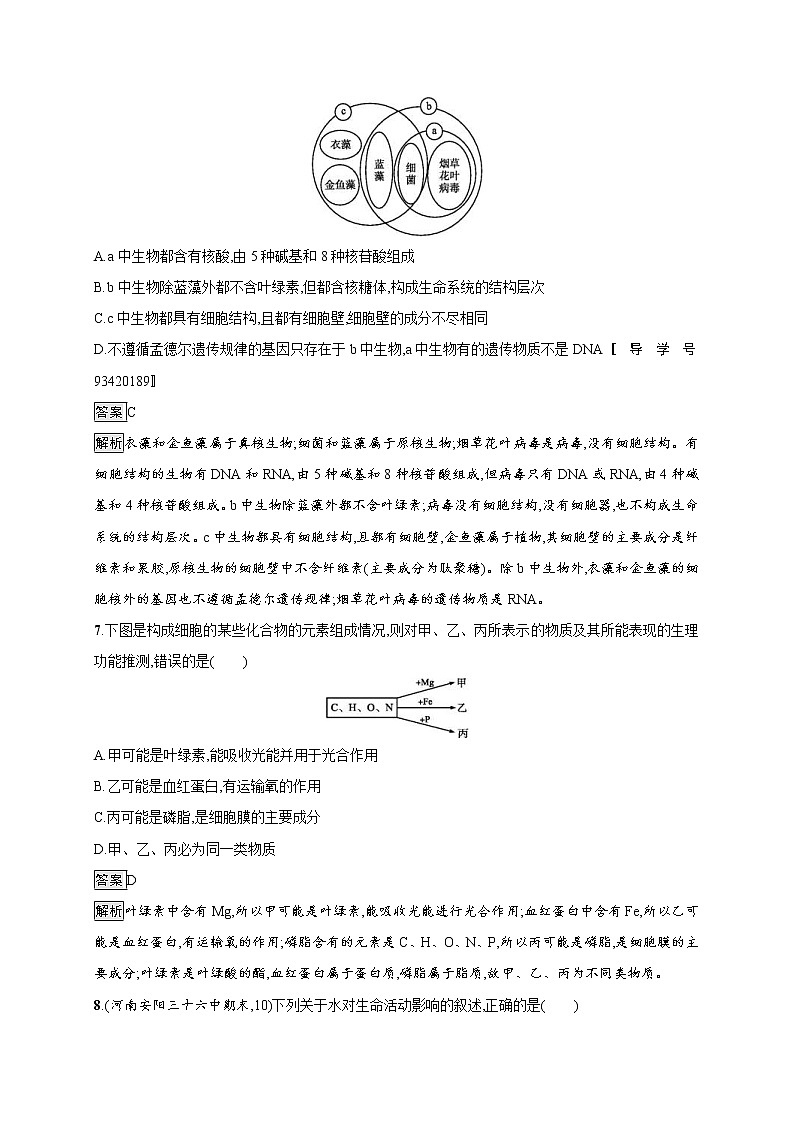 高考生物一轮复习考点规范练01《走近细胞　细胞中的元素和化合物、细胞中的无机物》（含详解）第3页