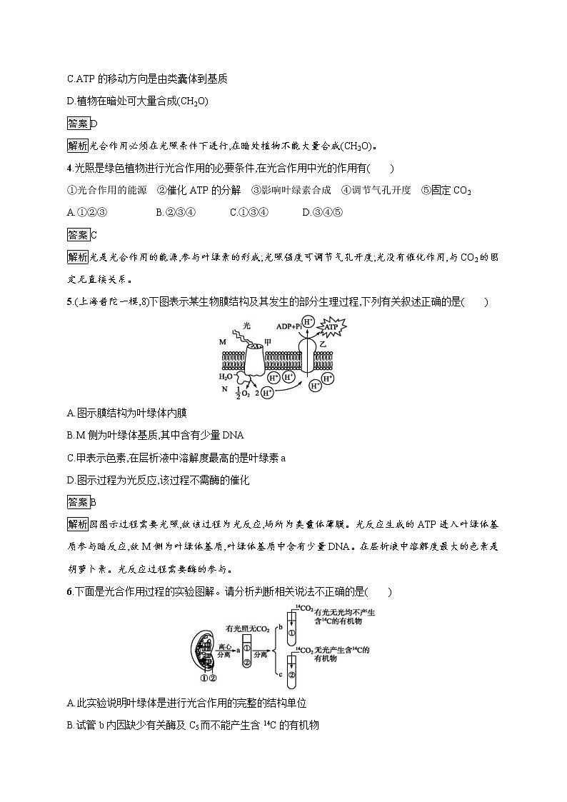 高考生物一轮复习考点规范练09《光合作用的探究历程与基本过程》（含详解）02