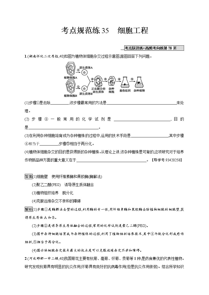 高考生物一轮复习考点规范练35《细胞工程》（含详解）01