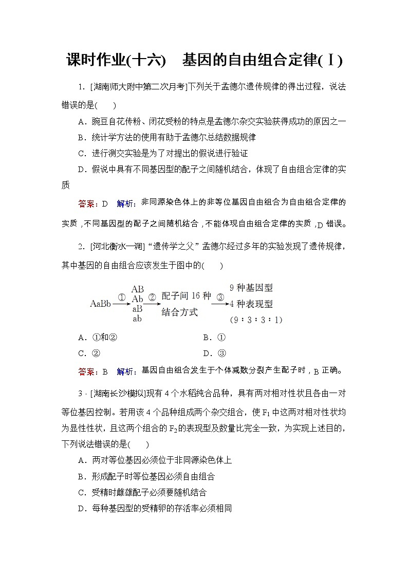 高考生物一轮复习课时作业16《基因的自由组合定律(Ⅰ)》（含详解）第1页