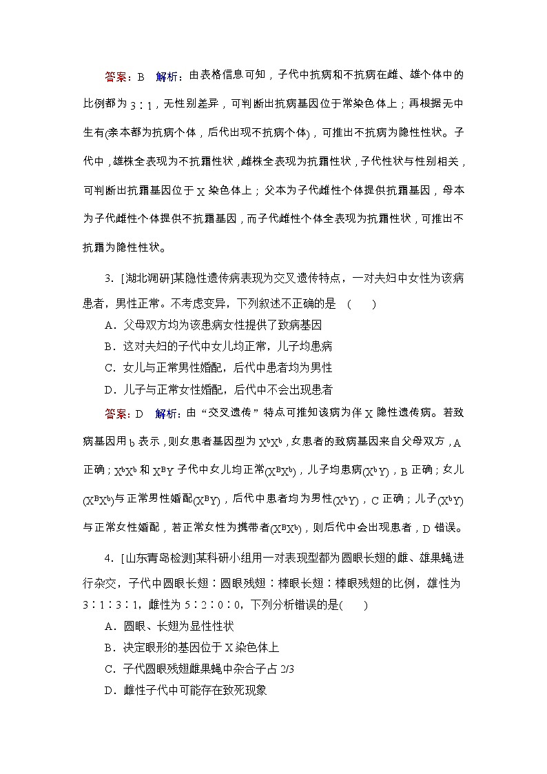 高考生物一轮复习课时作业18《基因在染色体上　伴性遗传》（含详解）第2页