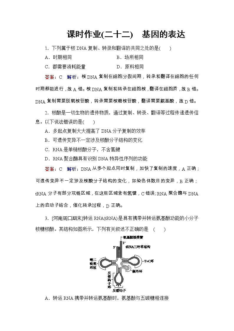 高考生物一轮复习课时作业22《基因的表达》（含详解） 练习01
