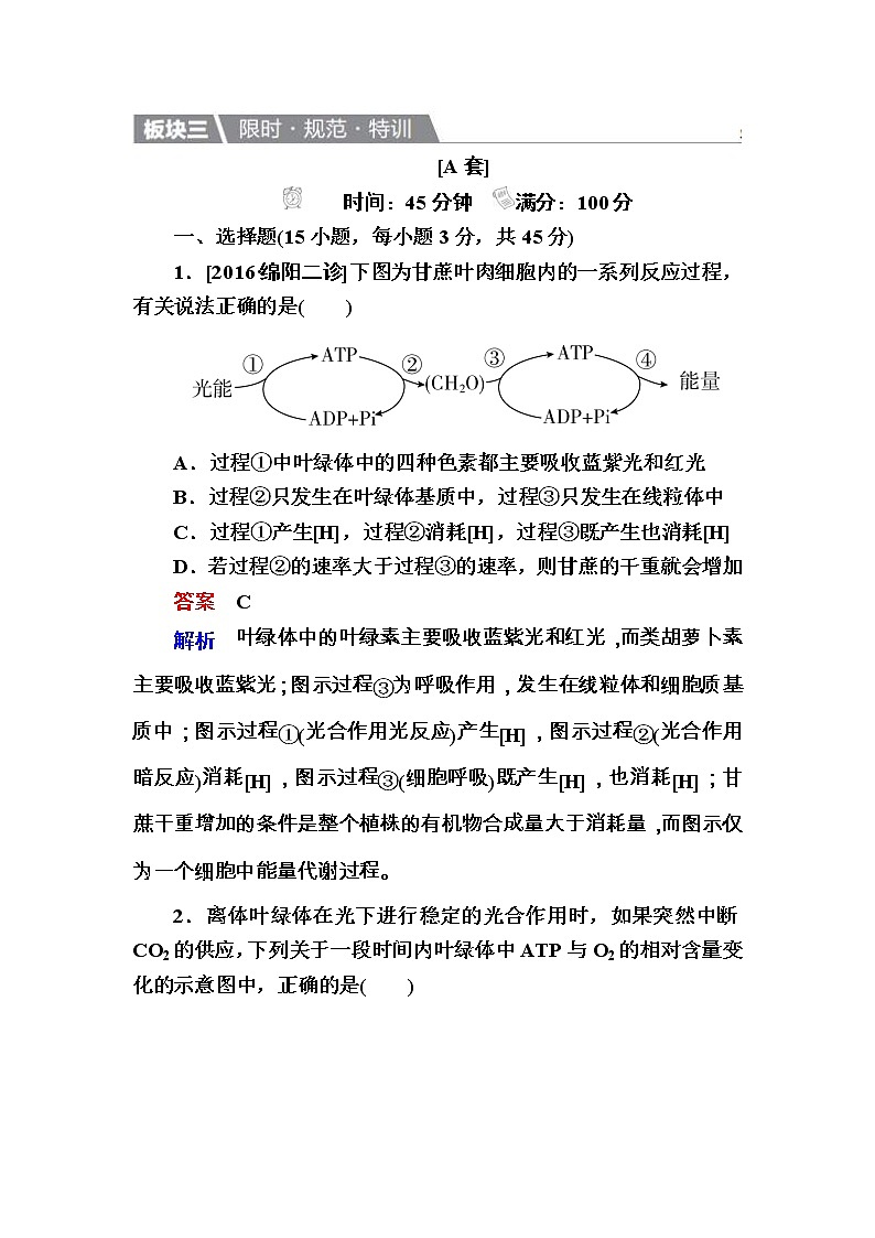 高考生物一轮复习特训：11能量之源——光与光合作用 Word版含解析第1页