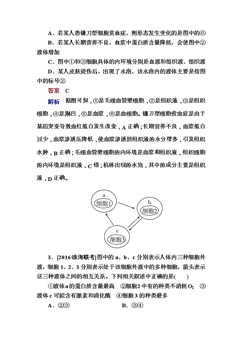 高考生物一轮复习特训：26人体的内环境与稳态 Word版含解析第2页