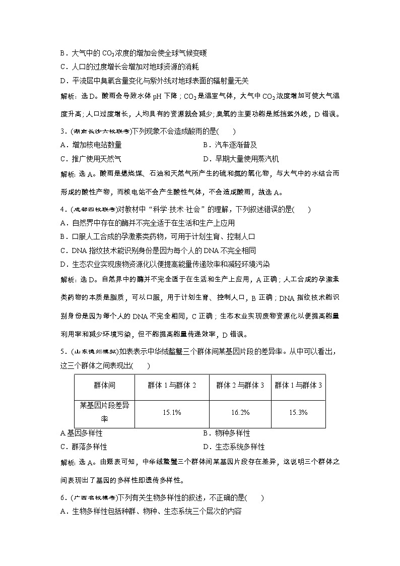高考生物一轮复习方案练习：第9单元 随堂真题演练34生态环境的保护 （含详解）第3页