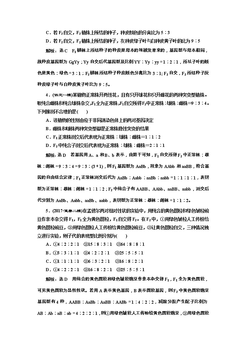 高考生物一轮课时跟踪检测16《孟德尔的豌豆杂交实验（二）》（含详解）02