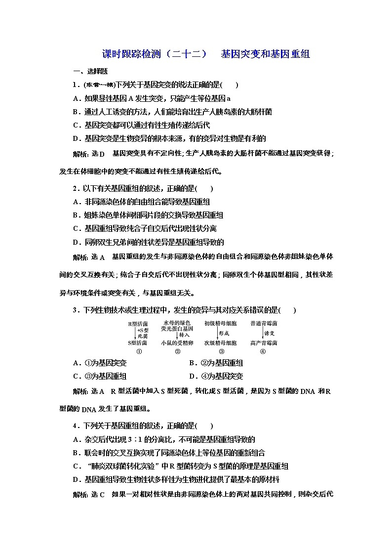 高考生物一轮课时跟踪检测22《基因突变和基因重组》（含详解）第1页