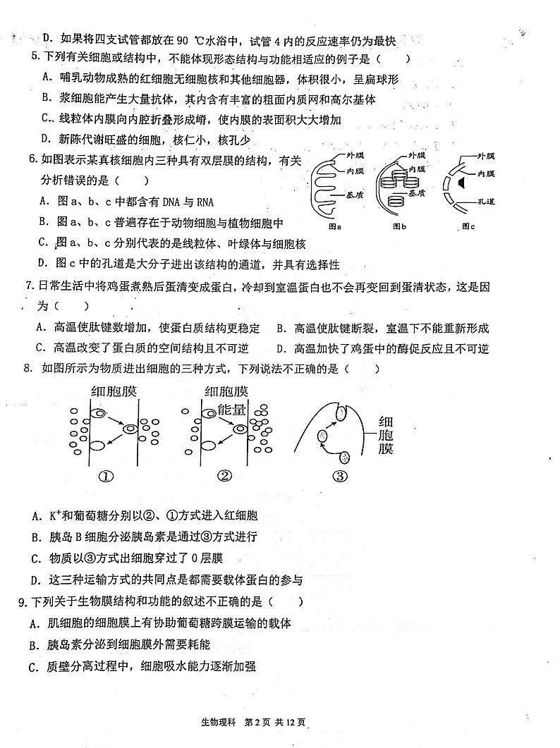 2022吴忠中学高二上学期期末考试生物（理）PDF版无答案第2页