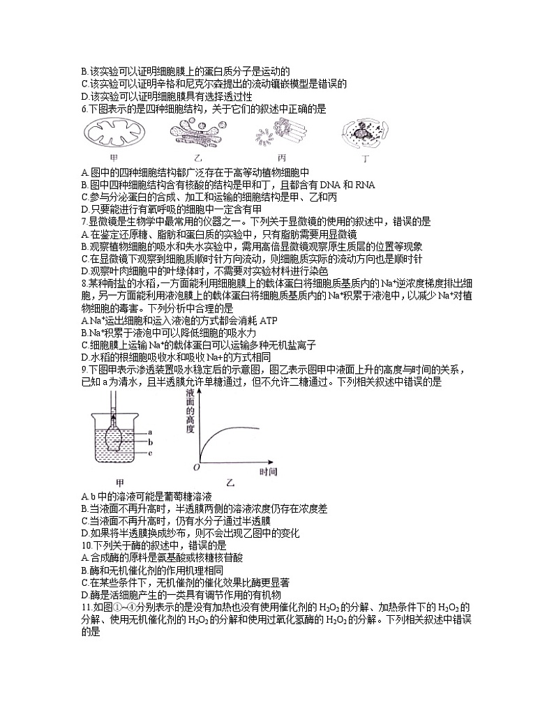 2022池州高一上学期期末考试生物含答案02