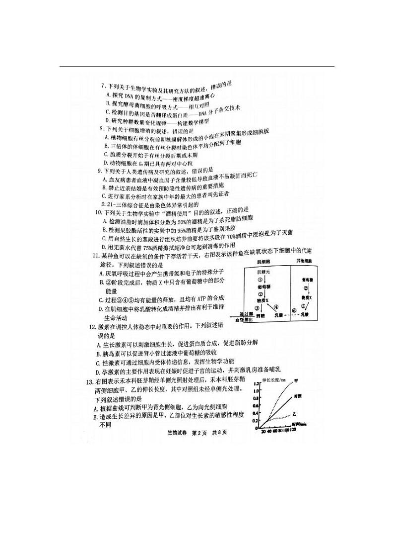 2021年浙江宁波市高三二模试生物卷及解析02