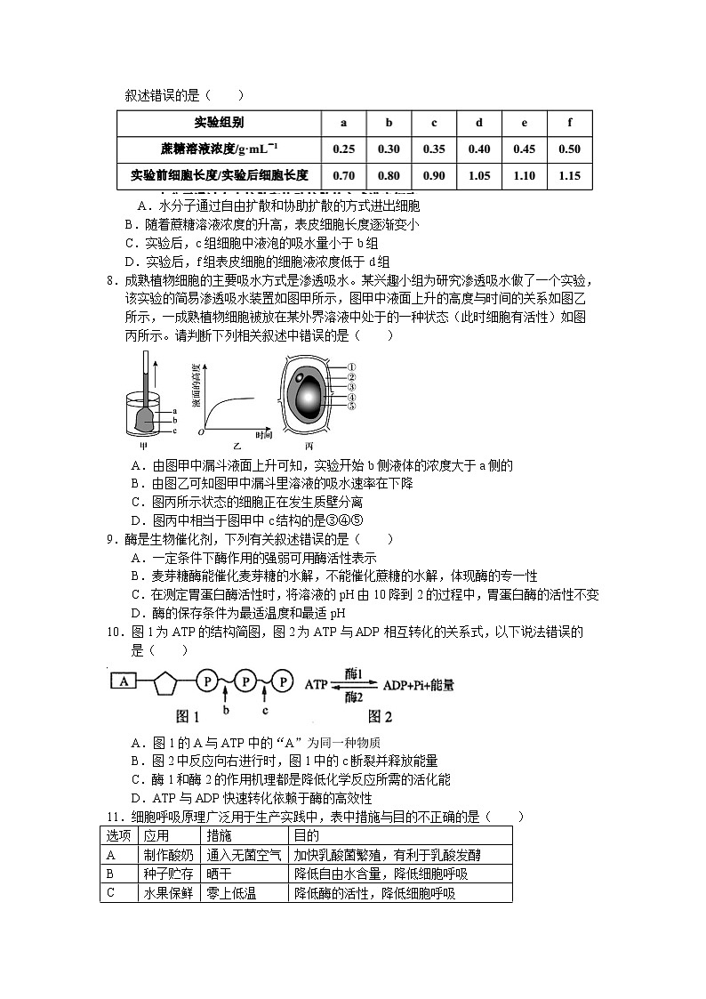 2021-2022学年天津市五校联考高一上学期期末考试生物试题含答案第2页