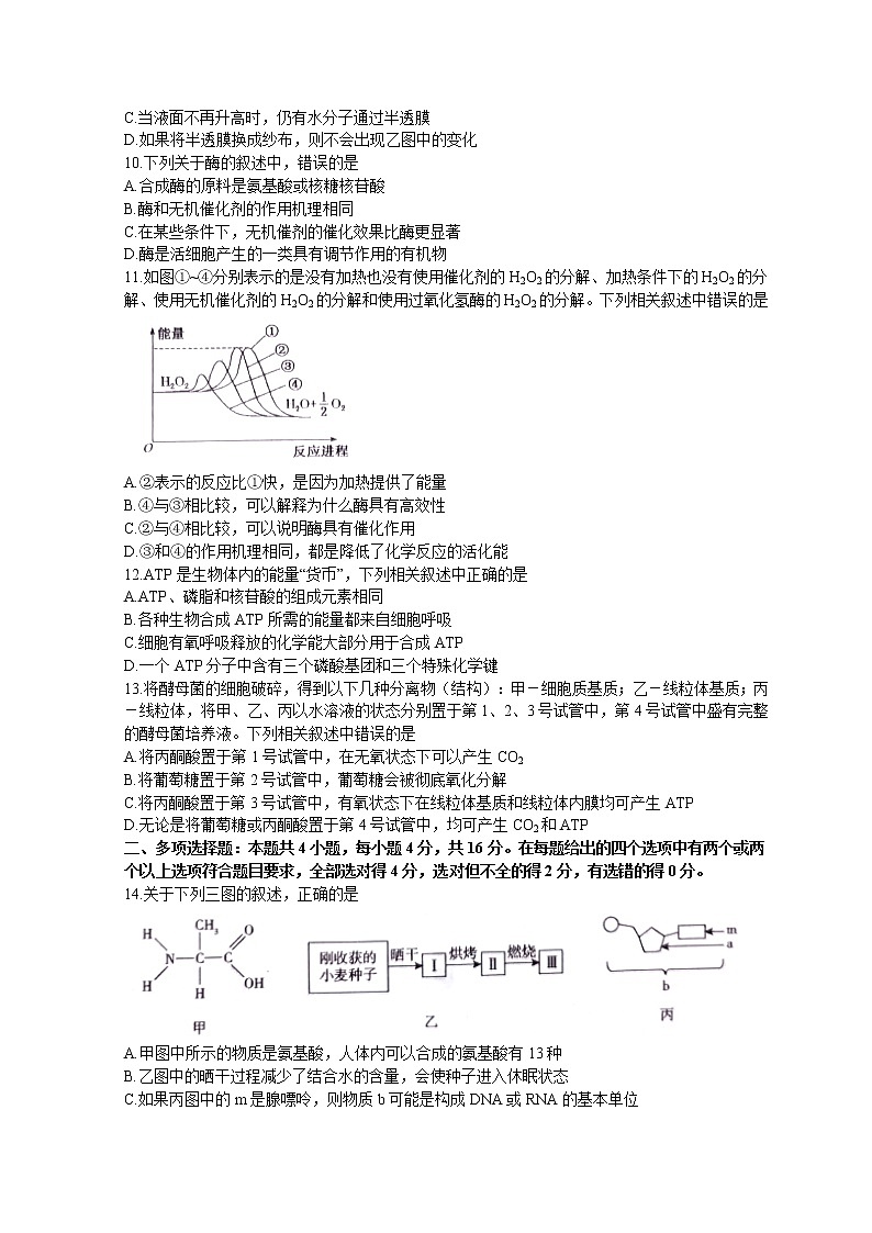 安徽省池州市2021_2022学年高一上学期期末考试生物试题word第3页