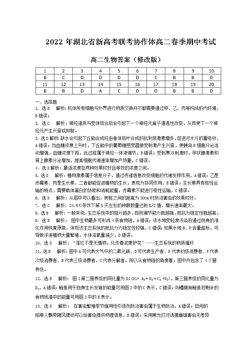 2021-2022学年湖北省新高考联考协作体高二下学期期中考试生物PDF版含答案练习题01