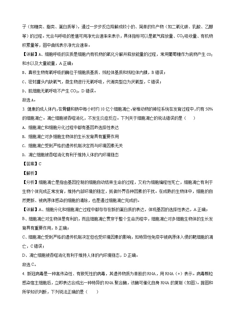 2022届安徽省江南十校一模理综生物试题含解析02