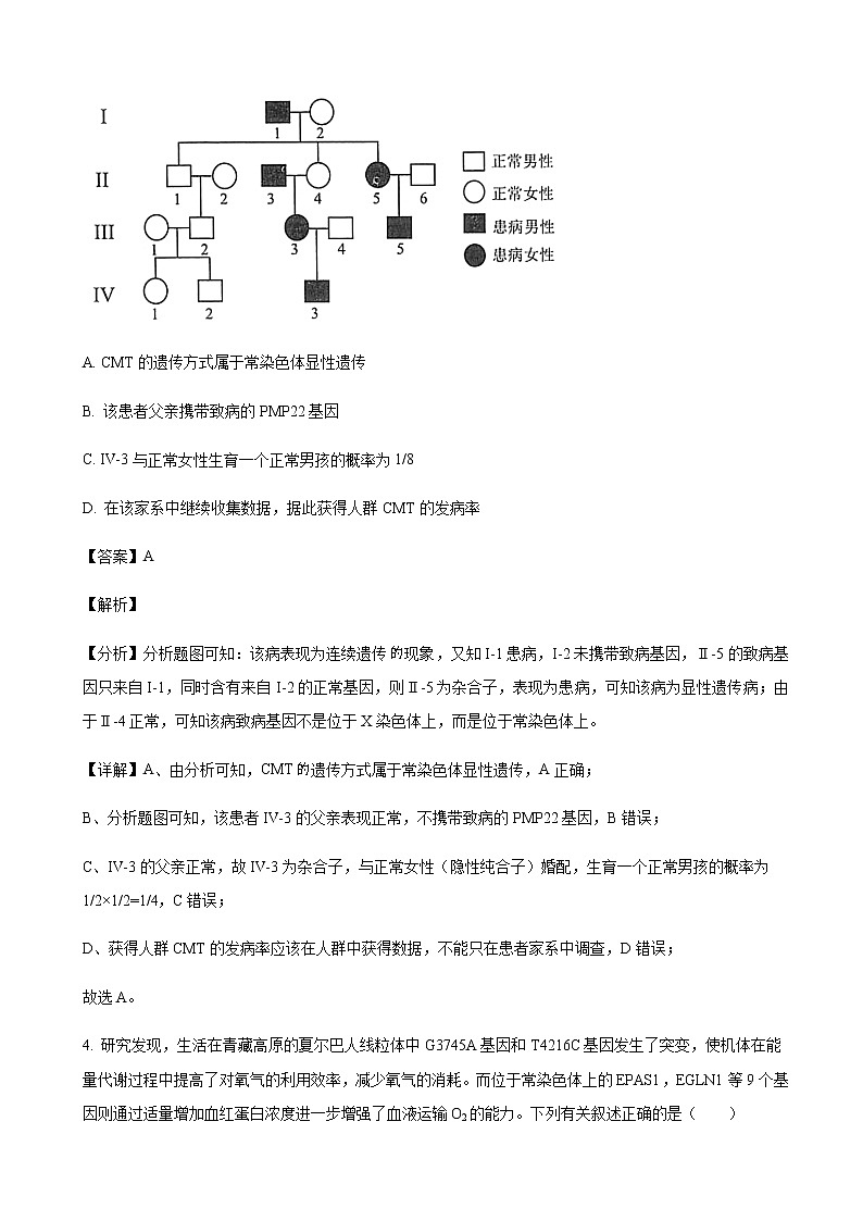 2022届陕西省西安中学高三第二次模拟考试理综生物试题含解析03