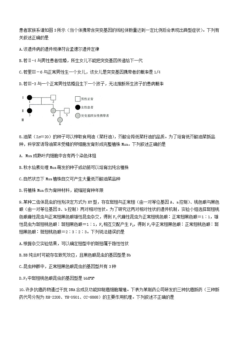 2022届重庆市八中高三下学期高考适应性月考（五）生物试题含答案第3页