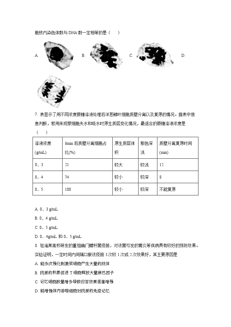 2022届上海市杨浦区高三（线上）二模生物试题（原卷版+解析版）02