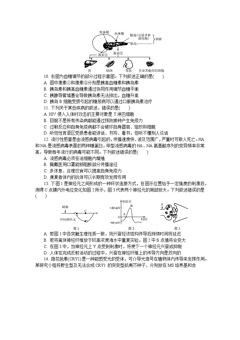江苏省南京市2020届高三第三次模拟考试（6月） 生物 Word版含答案练习题03