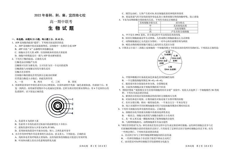 2021-2022学年湖北省荆、荆、襄、宜四地七校高一下学期期中联考生物试卷（PDF版）01