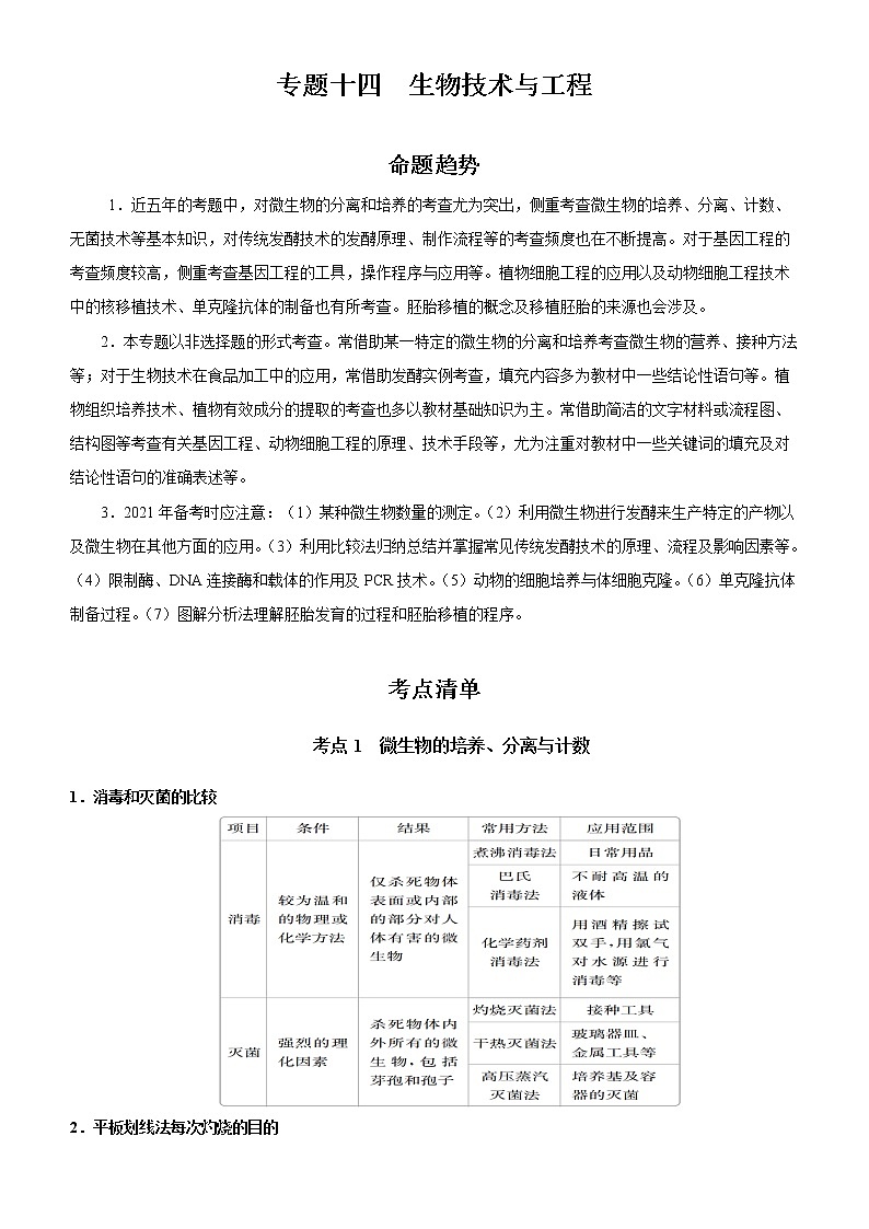 2022年高考生物二轮复习 专题十四 生物技术与工程（新高考）教师版第1页