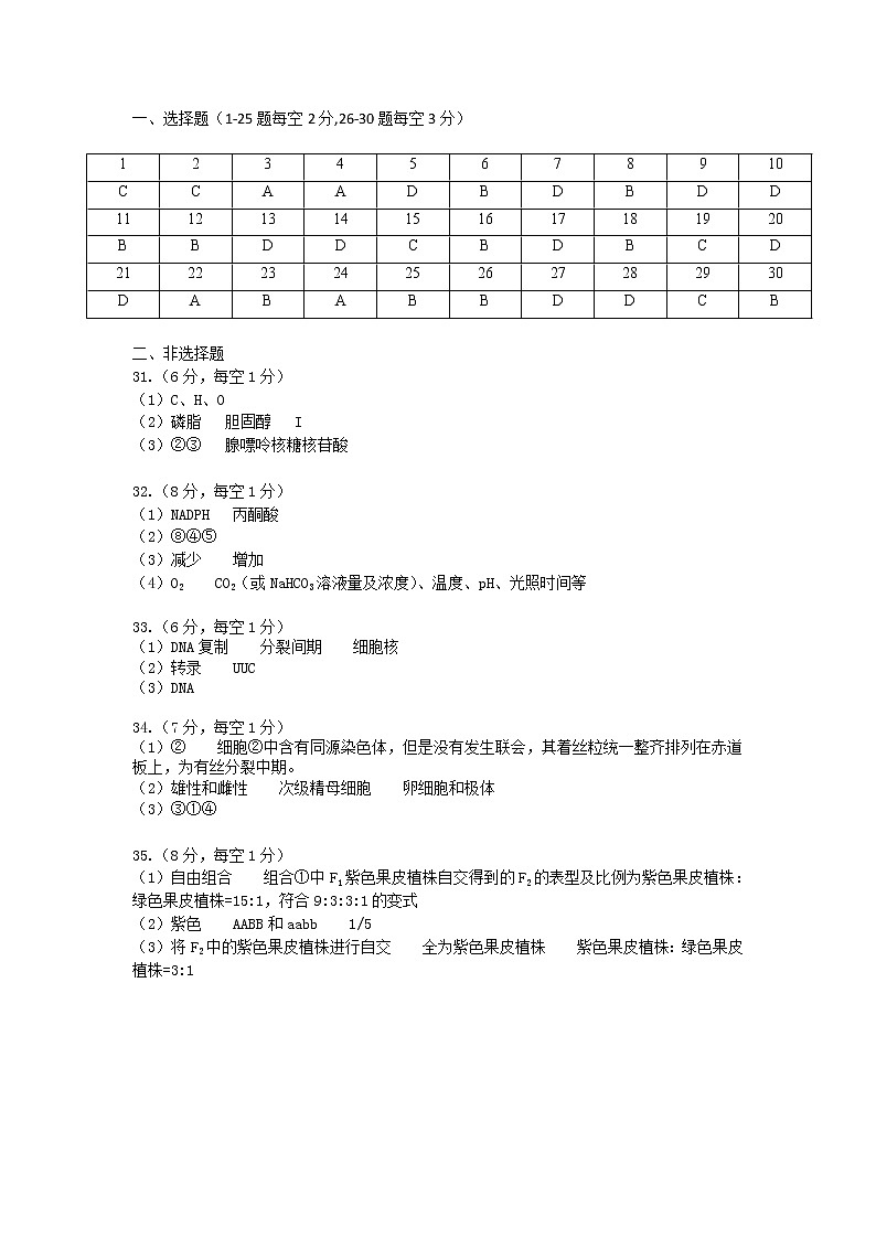 2022宁波咸祥中学高一下学期期中考试生物含答案01