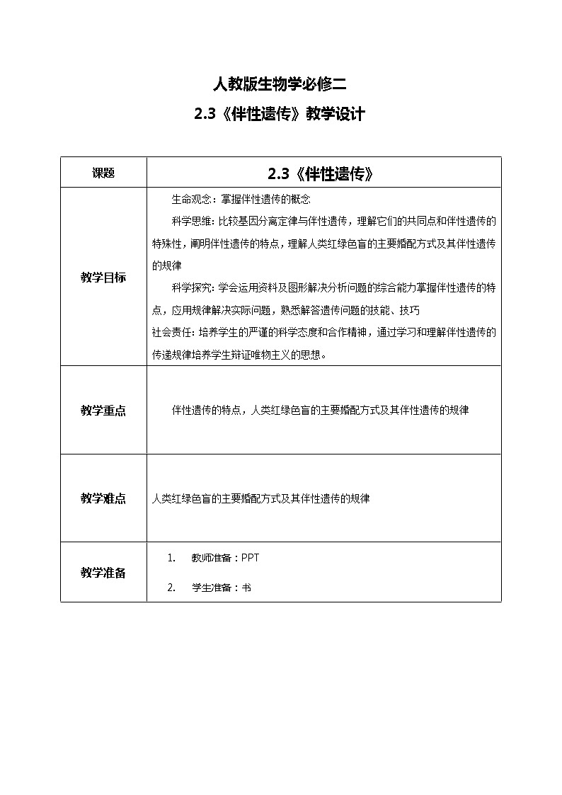 2.3《伴性遗传》课件（送教案+练习）01