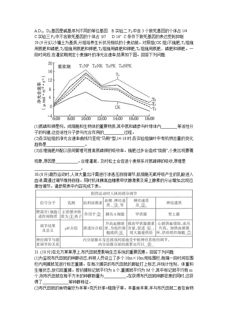 2021届广西柳州市高三三模生物练习题02