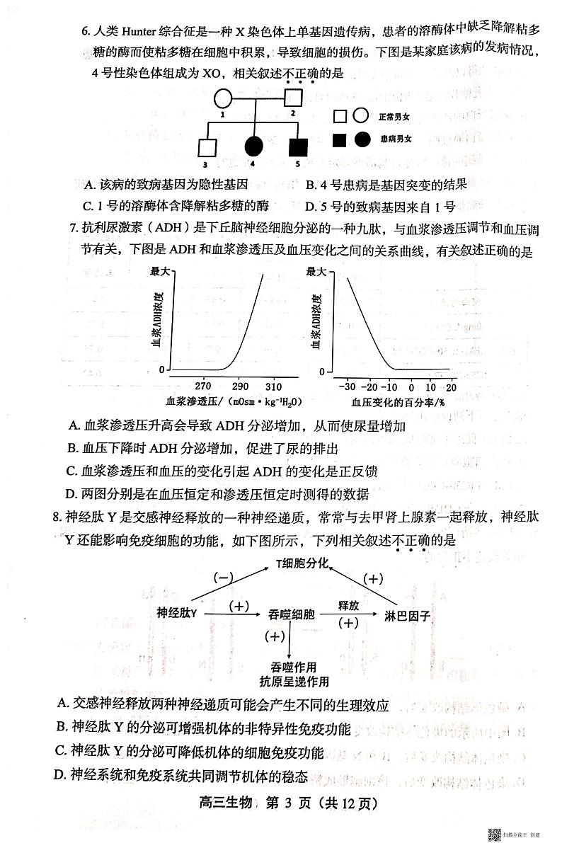 2021届北京市丰台区高三下学期3月综合练习（一）（一模）生物试题 PDF版03