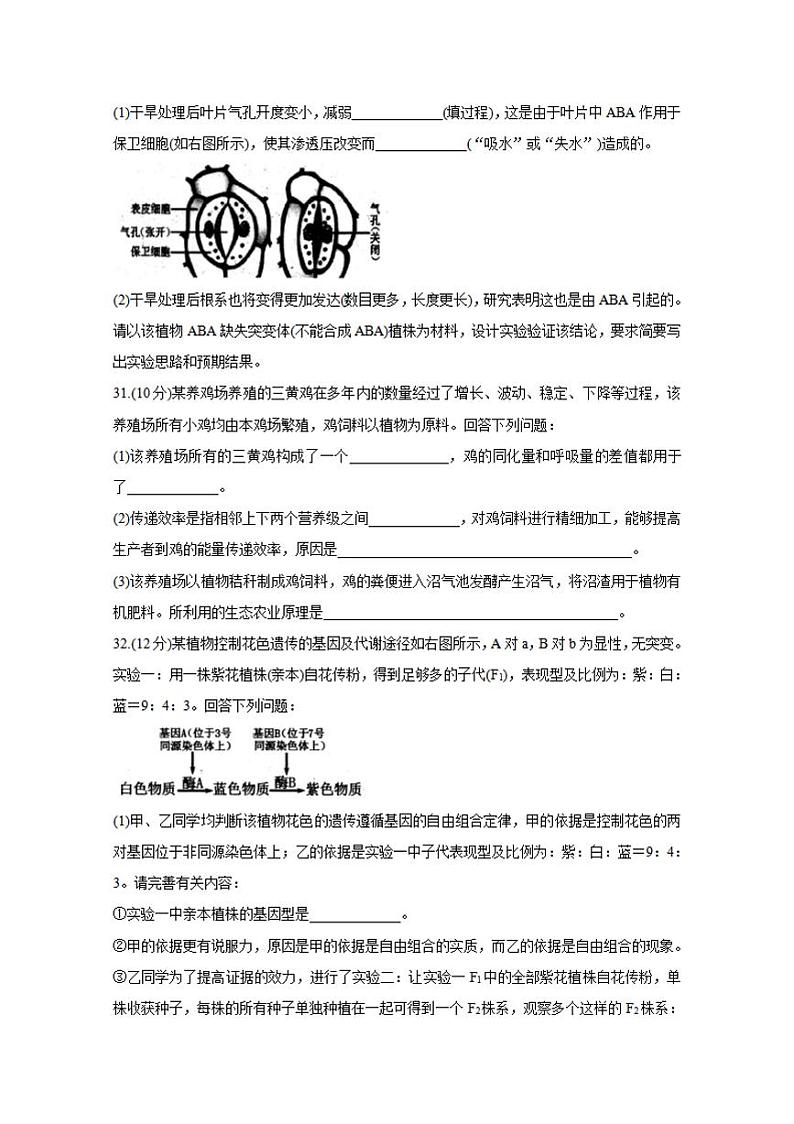四川省绵阳市2020届高三第三次诊断性测试（三模）生物试题含答案03