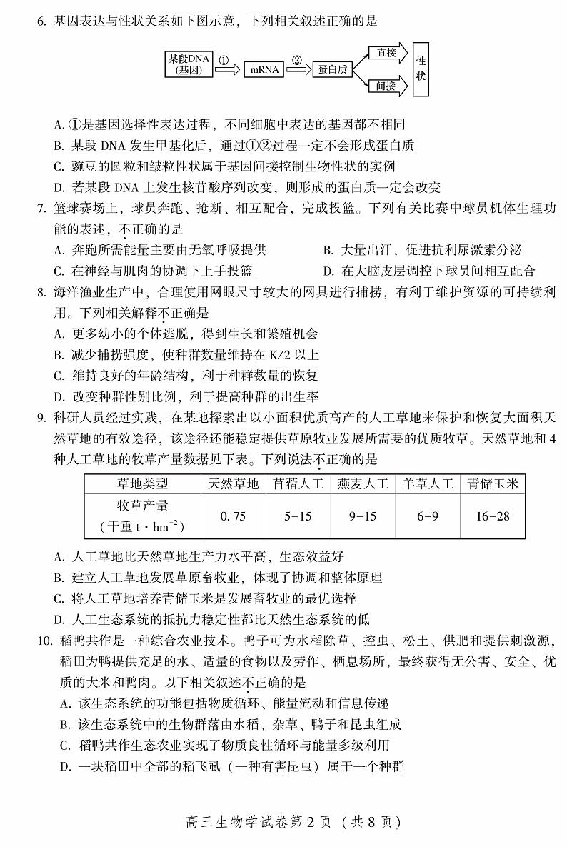 2022届北京市密云区高三一模生物试卷（含答案）02