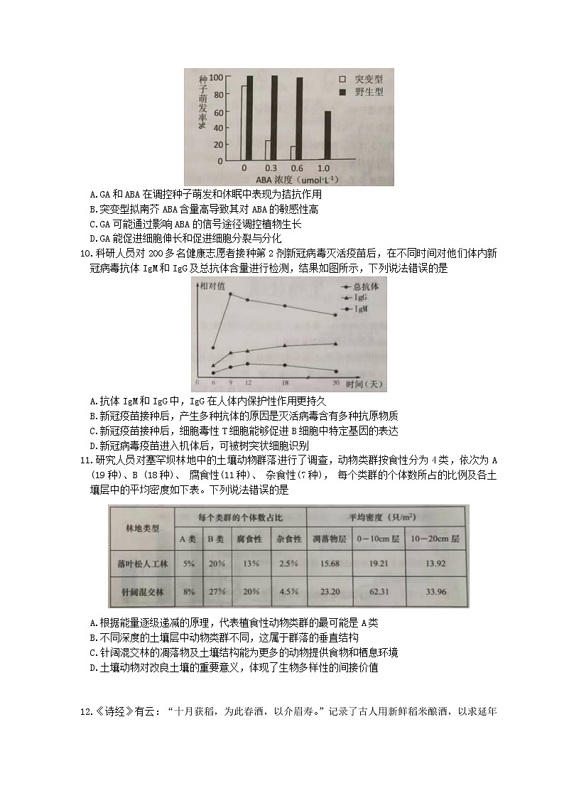 2022青岛高三下学期一模考试生物试题含答案03