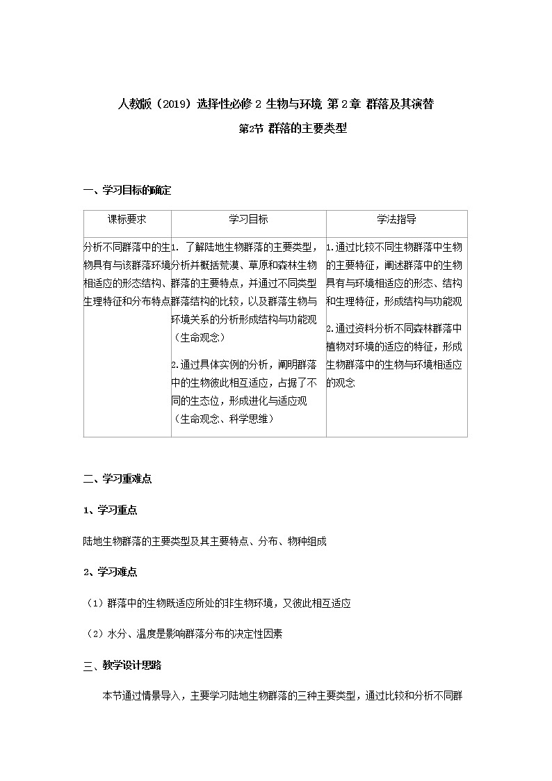 2.2群落的主要类型 教学设计第1页