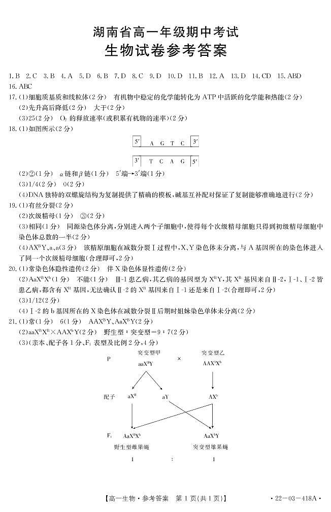 2022湖南省百所学校高一下学期期中考试生物PDF版含答案01