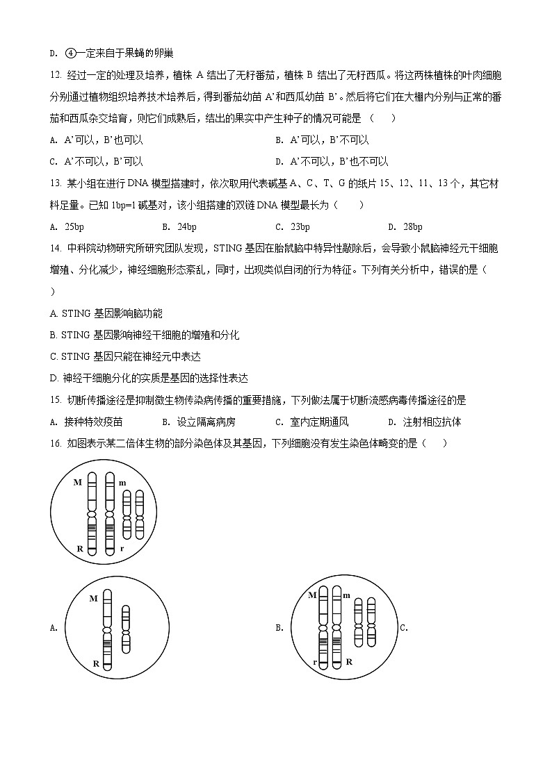 2021年上海市徐汇区高二（高三）等级考二模生物试题（含解析）03